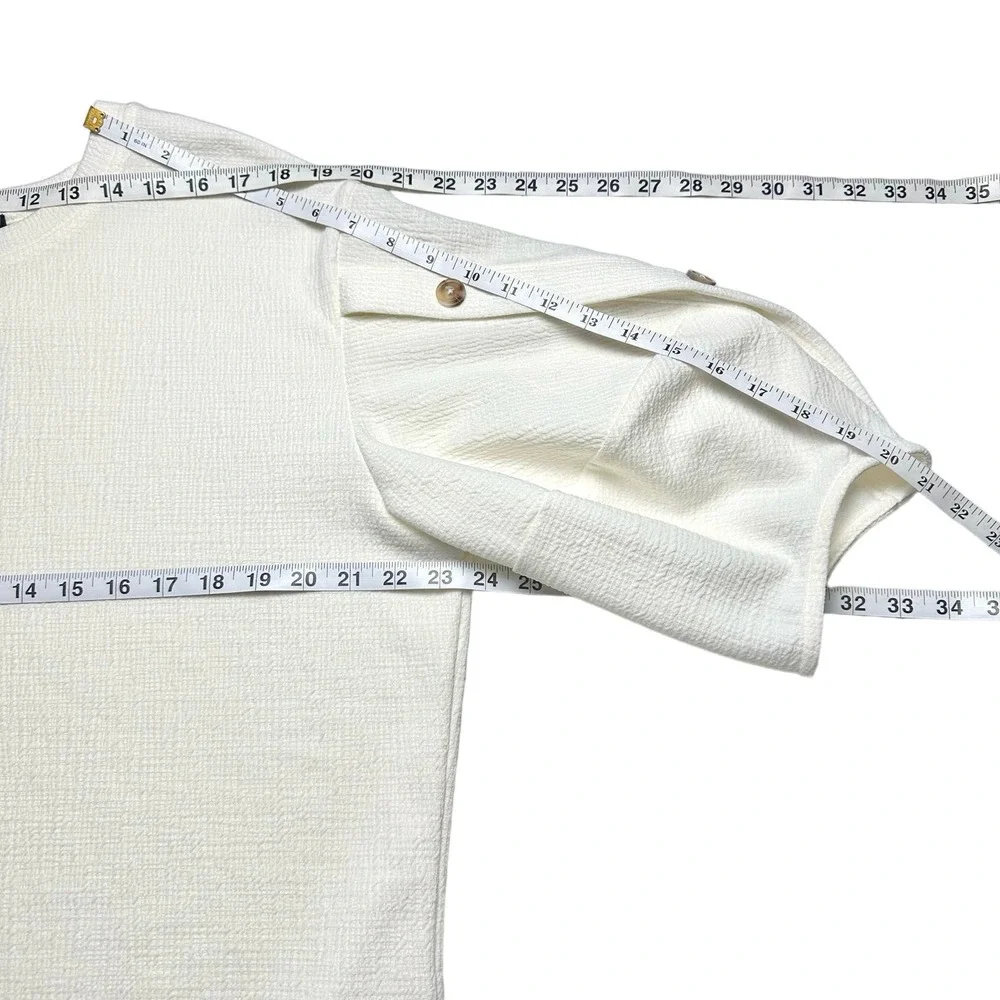 Current Air Anthropologie | Women | Cream Textured Puff Sleeve Top | Size Large